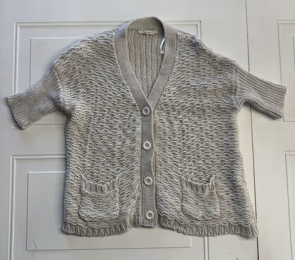 Lovestitch Womens Sz M/L Tan Open Knit Wool Blend Cardigan Button Up